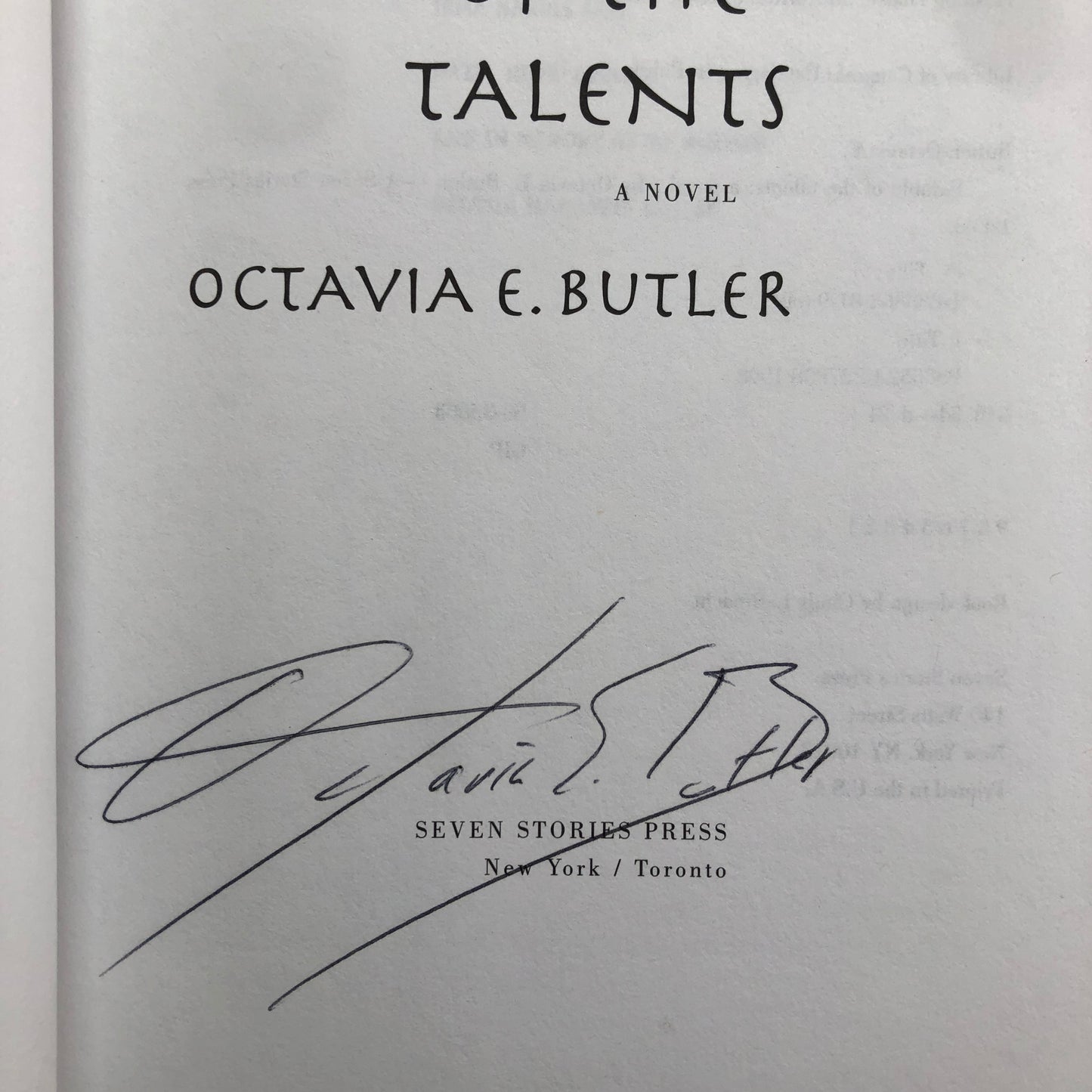 Parable of the Talents by Octavia E. Butler (First Edition, First Print, HC, Signed, VF)